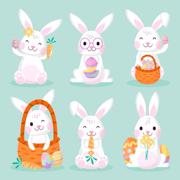 Colección de conejitos de pascua planos