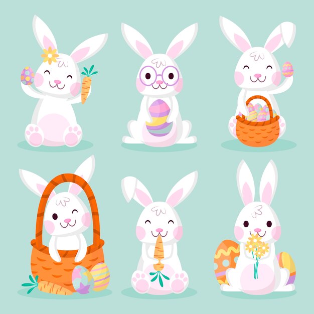 Colección de conejitos de pascua planos