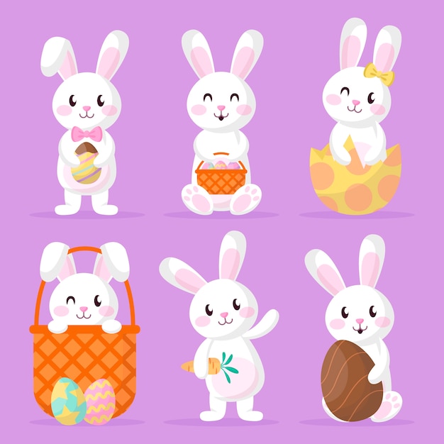 Colección de conejitos de pascua planos