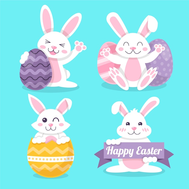 Vector gratuito colección de conejitos de pascua planos