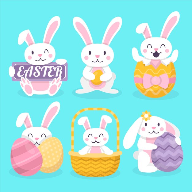 Colección de conejitos de pascua planos