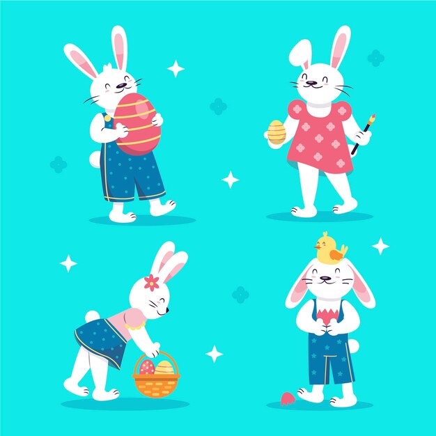 Colección de conejitos de pascua planos
