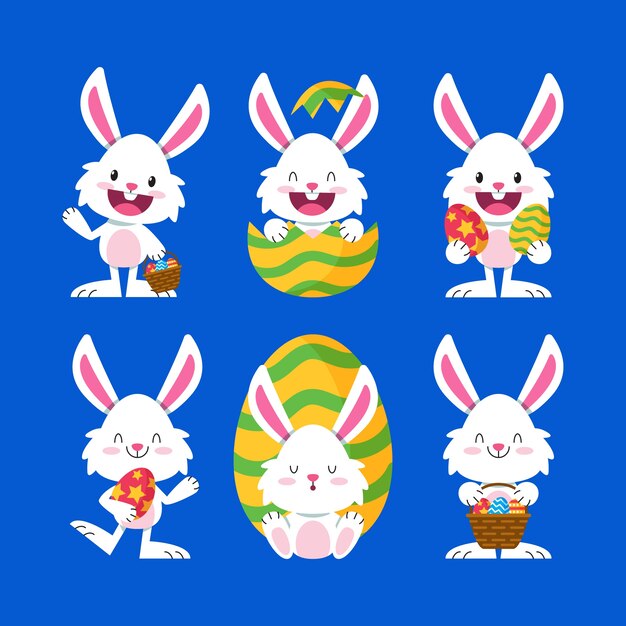 Colección de conejitos de pascua planos