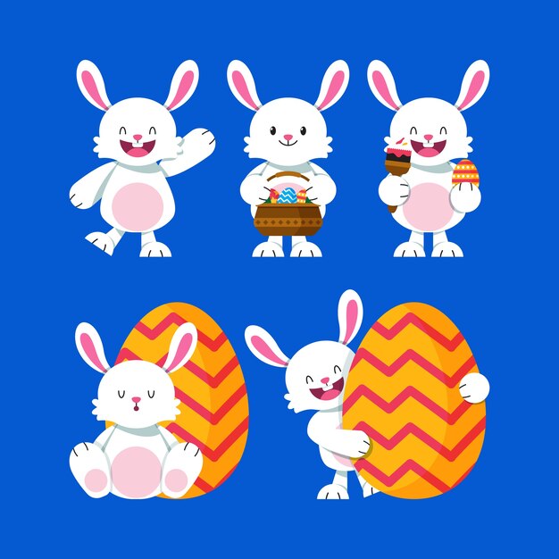 Colección de conejitos de pascua planos