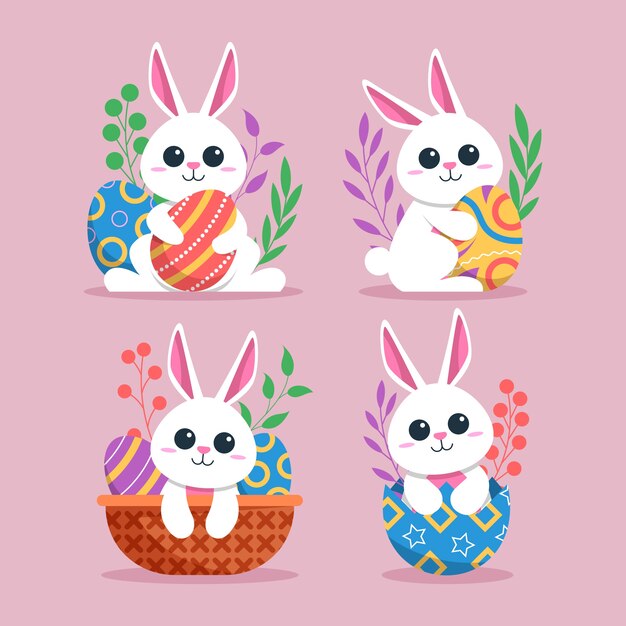Colección de conejitos de pascua planos
