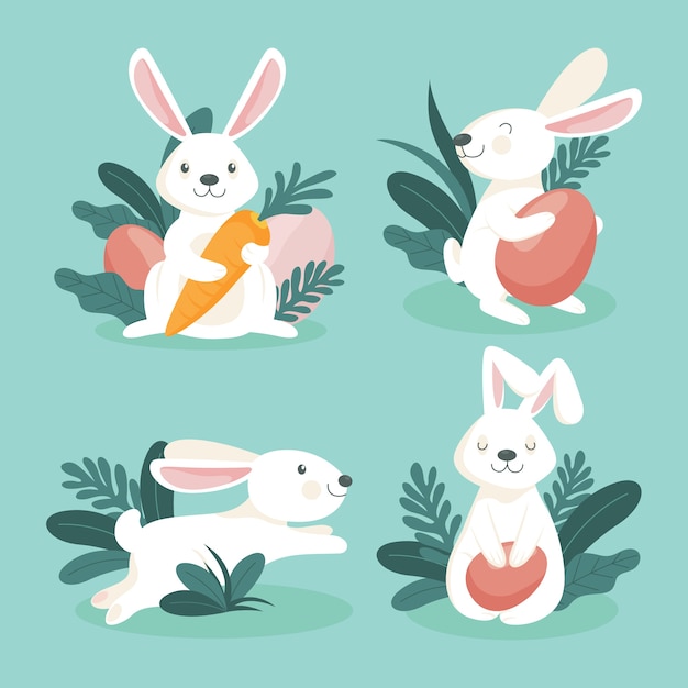 Vector gratuito colección de conejitos de pascua planos