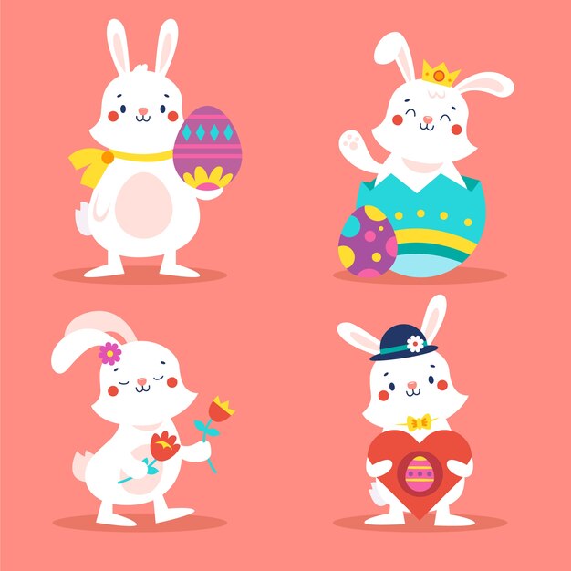 Colección de conejitos de pascua planos