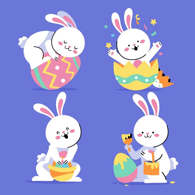 Colección de conejitos de pascua planos
