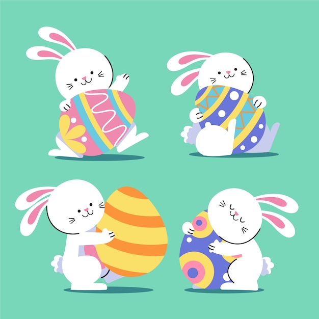 Colección de conejitos de pascua planos
