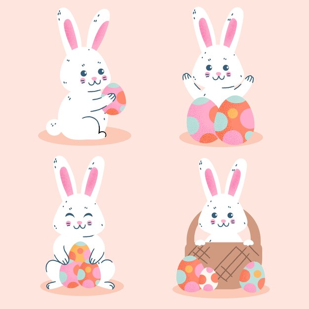 Colección de conejitos de pascua planos
