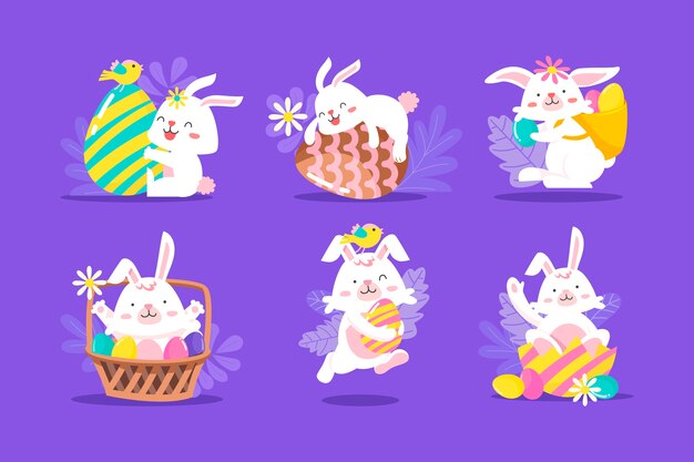 Colección de conejitos de pascua planos