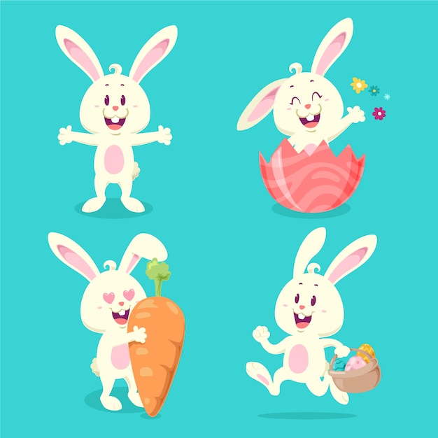 Vector gratuito colección de conejitos de pascua planos