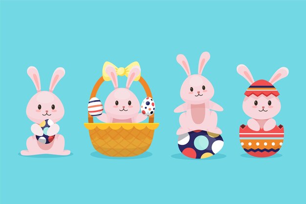 Colección de conejitos de pascua planos