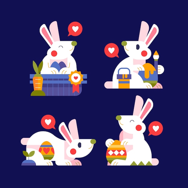 Vector gratuito colección de conejitos de pascua planos