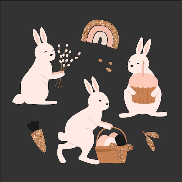 Vector gratuito colección de conejitos de pascua planos