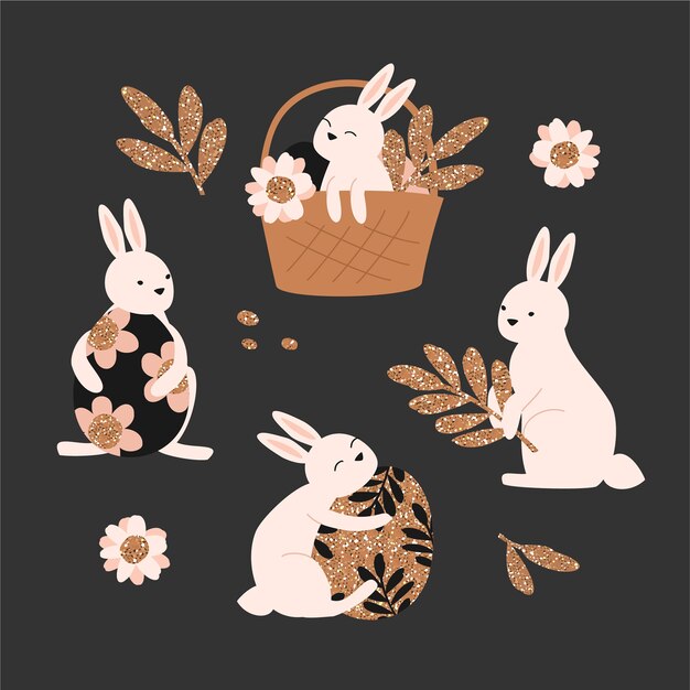 Colección de conejitos de pascua planos