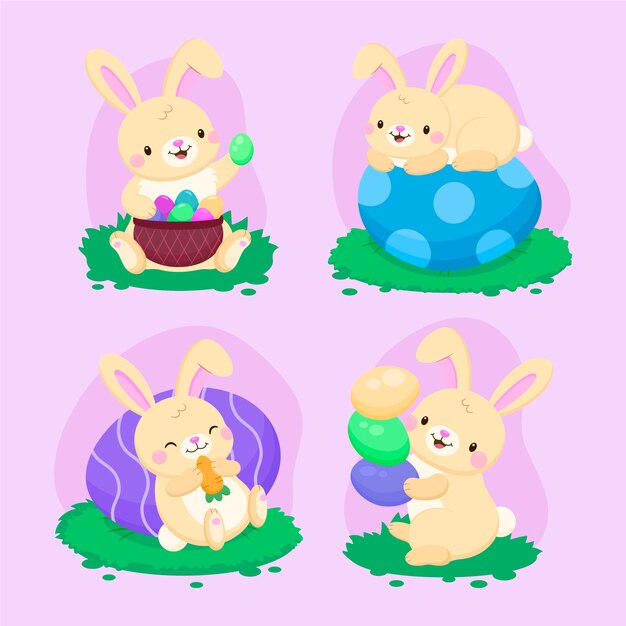 Colección de conejitos de Pascua planos