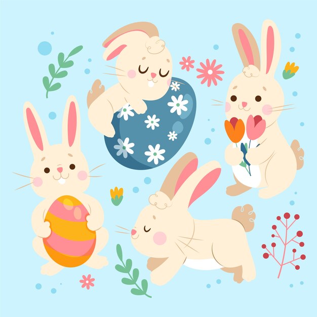 Colección de conejitos de Pascua planos