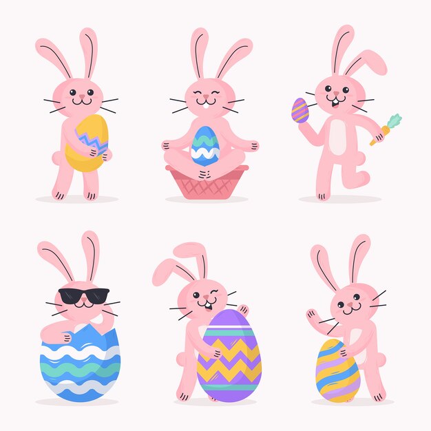 Colección de conejitos de pascua planos
