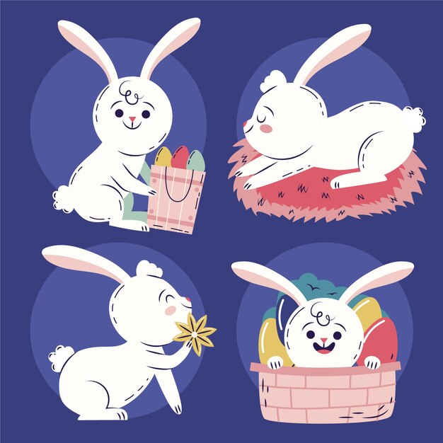 Colección de conejitos de pascua planos
