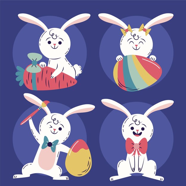 Colección de conejitos de pascua planos