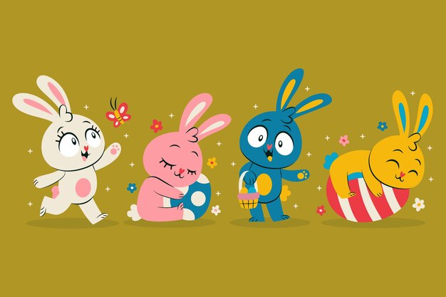 Colección de conejitos de pascua planos