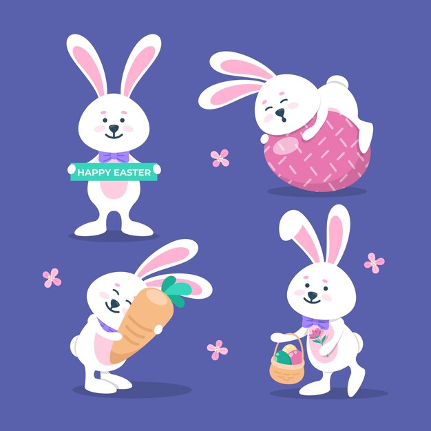 Colección de conejitos de pascua planos