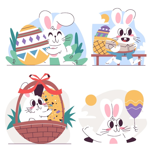 Colección de conejitos de pascua planos