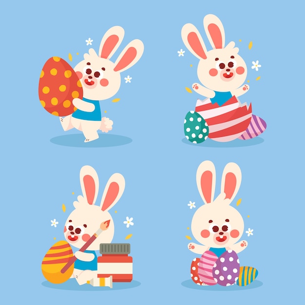 Vector gratuito colección de conejitos de pascua planos