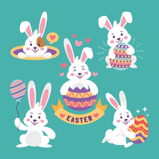 Colección de conejitos de pascua planos