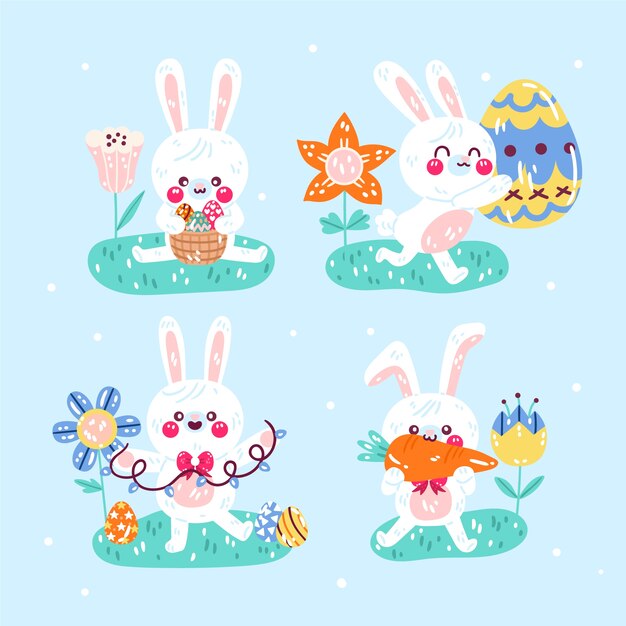 Colección de conejitos de pascua planos
