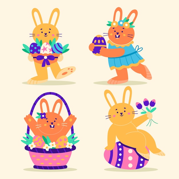 Vector gratuito colección de conejitos de pascua planos