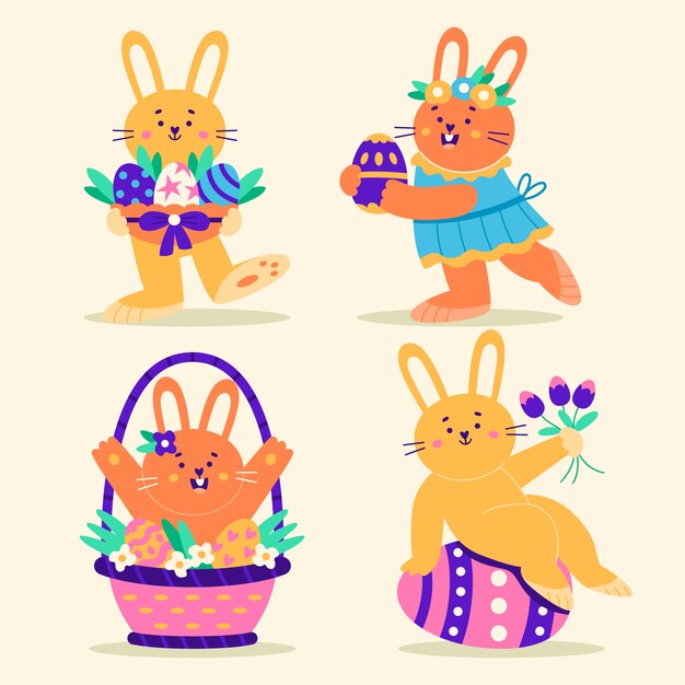 Colección de conejitos de pascua planos