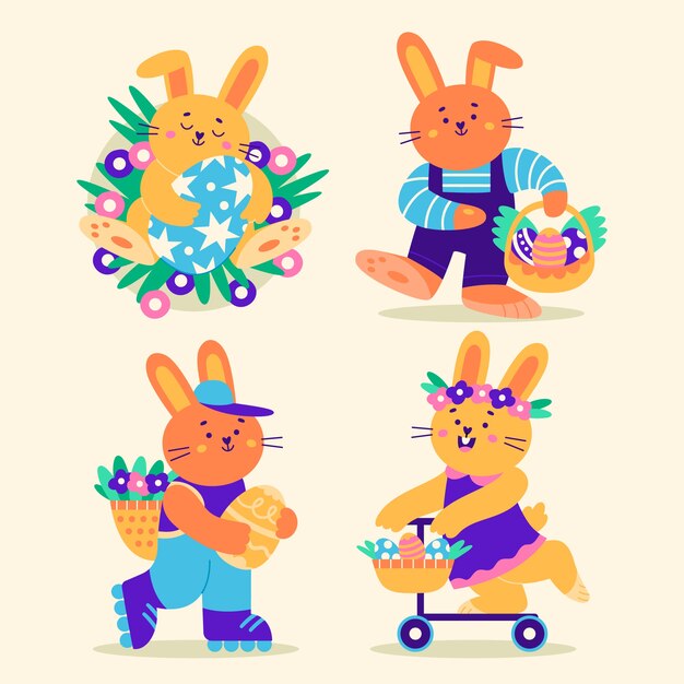 Colección de conejitos de pascua planos