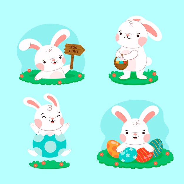 Colección de conejitos de Pascua planos