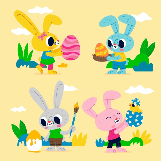Colección de conejitos de Pascua planos
