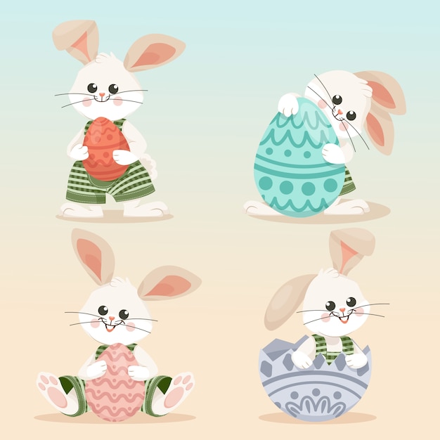 Vector gratuito colección de conejitos de pascua planos