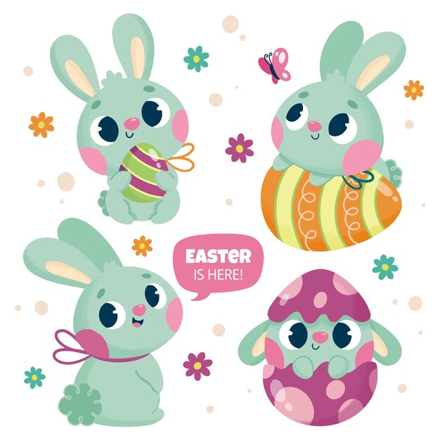 Colección de conejitos de pascua planos
