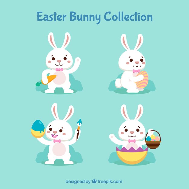 Colección de conejos del día de pascua en estilo plano