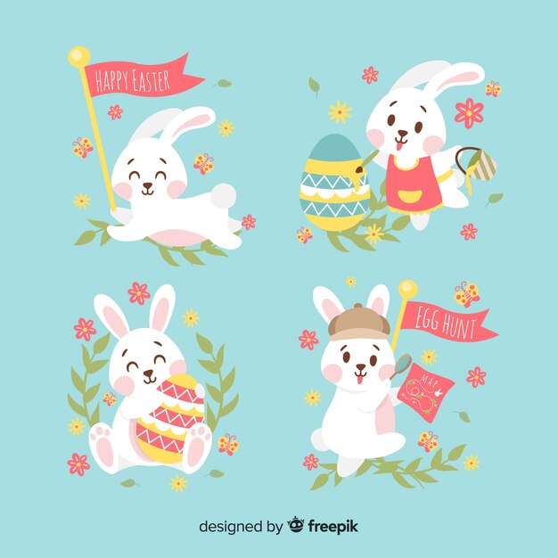 Colección de conejos de pascua dibujados a mano