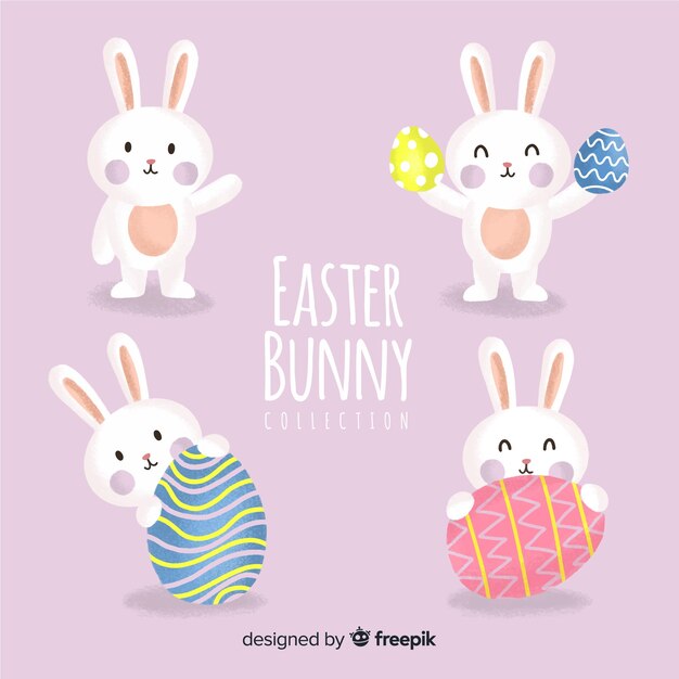 Colección de conejos de pascua dibujados a mano