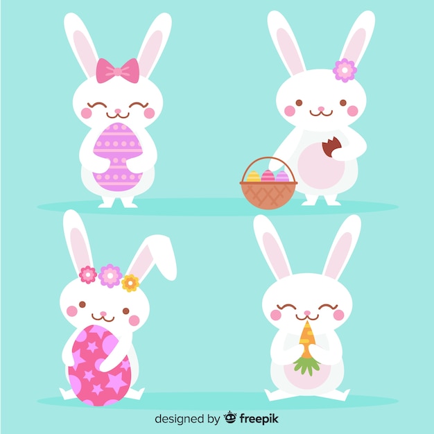 Vector gratuito colección de conejos de pascua en diseño plano