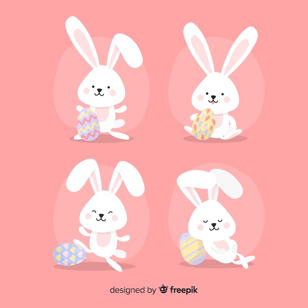 Colección de conejos de pascua en diseño plano
