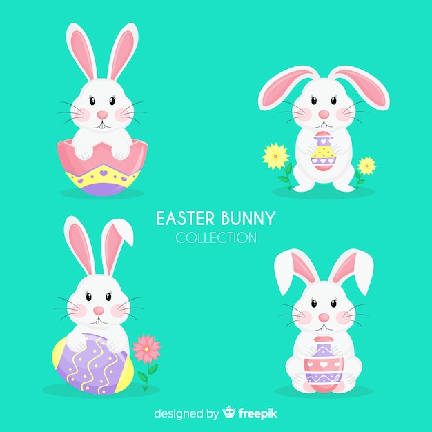 Vector gratuito colección de conejos de pascua en diseño plano