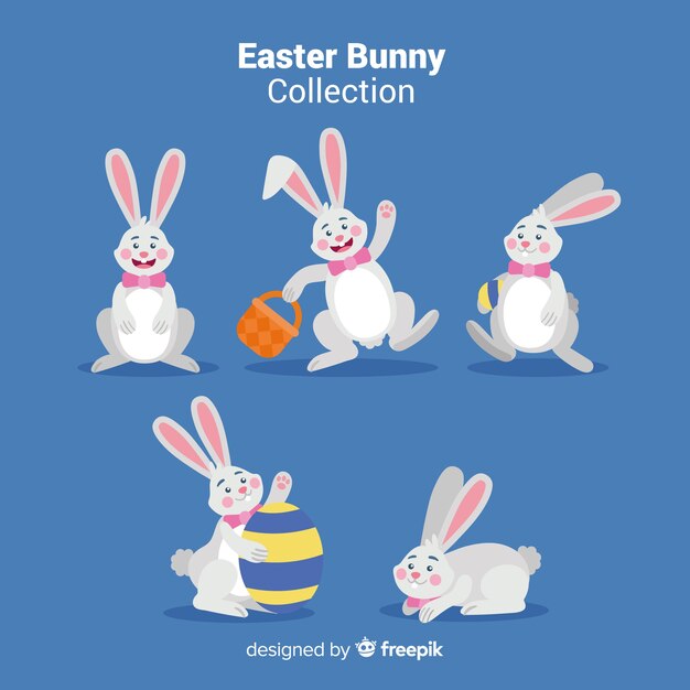 Colección de conejos de pascua en diseño plano