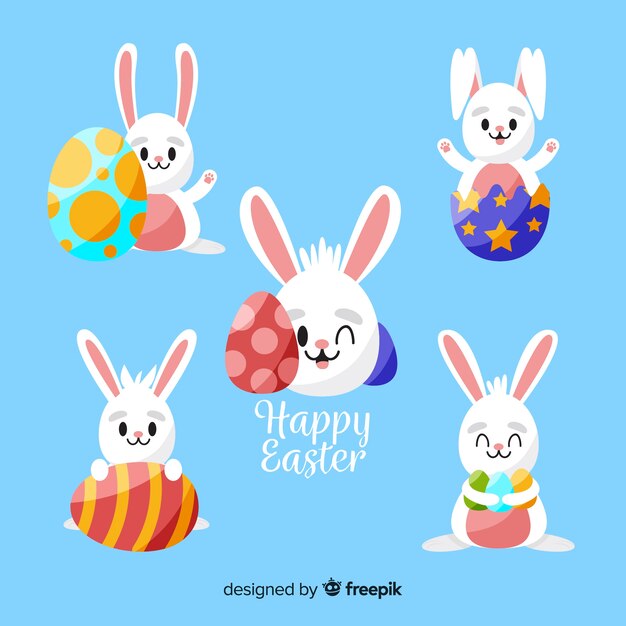 Colección de conejos de pascua en diseño plano