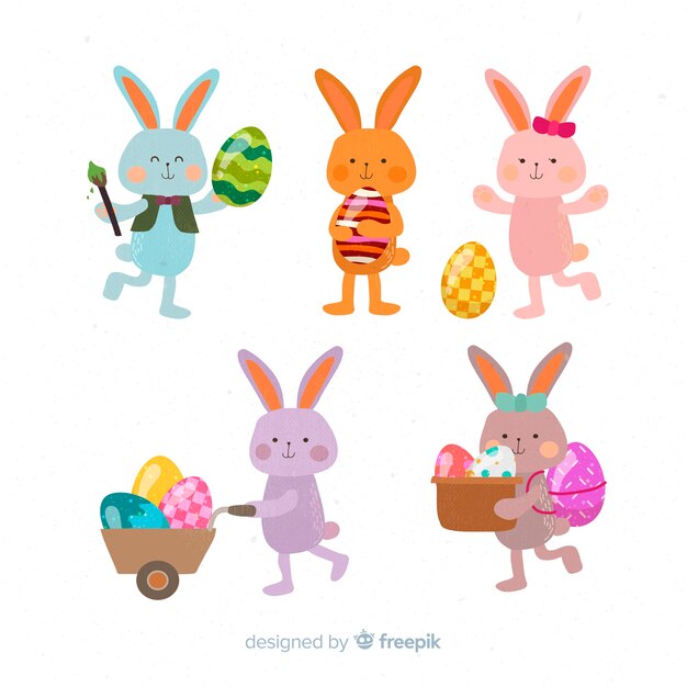 Colección de conejos de pascua en diseño plano