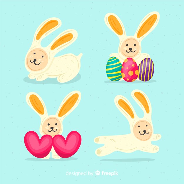 Vector gratuito colección de conejos de pascua en diseño plano