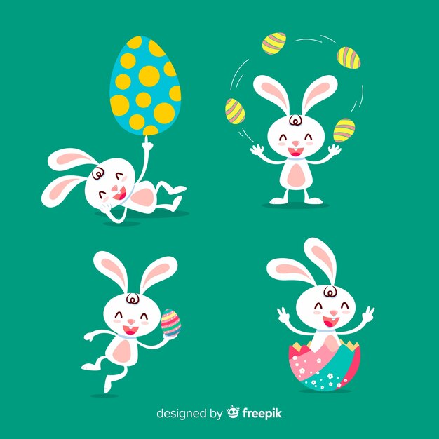 Colección de conejos de pascua en diseño plano