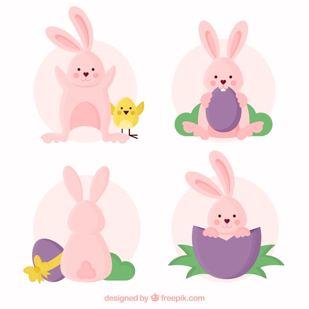 Vector gratuito colección de conejos de pascua en estilo plano